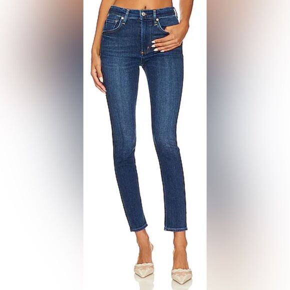 Mother The Looker Low-Rise Dark Wash Skinny Jeans, Frayed, Size 25 (US 0) - Picture 1 of 8